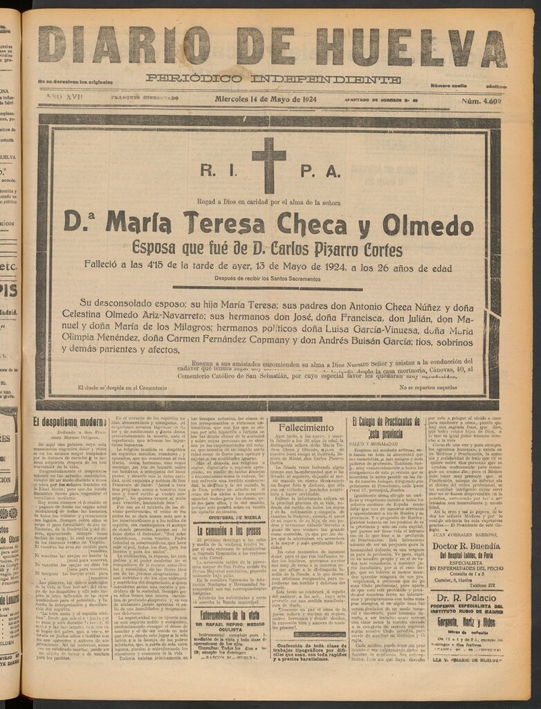 Miniatura de Diario de Huelva : periódico independiente del 14 de mayo de 1924