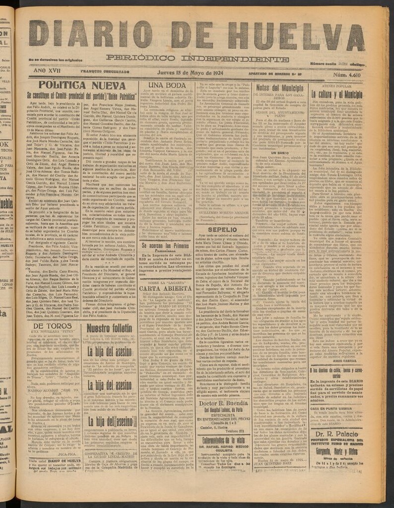 Miniatura de Diario de Huelva : periódico independiente del 15 de mayo de 1924