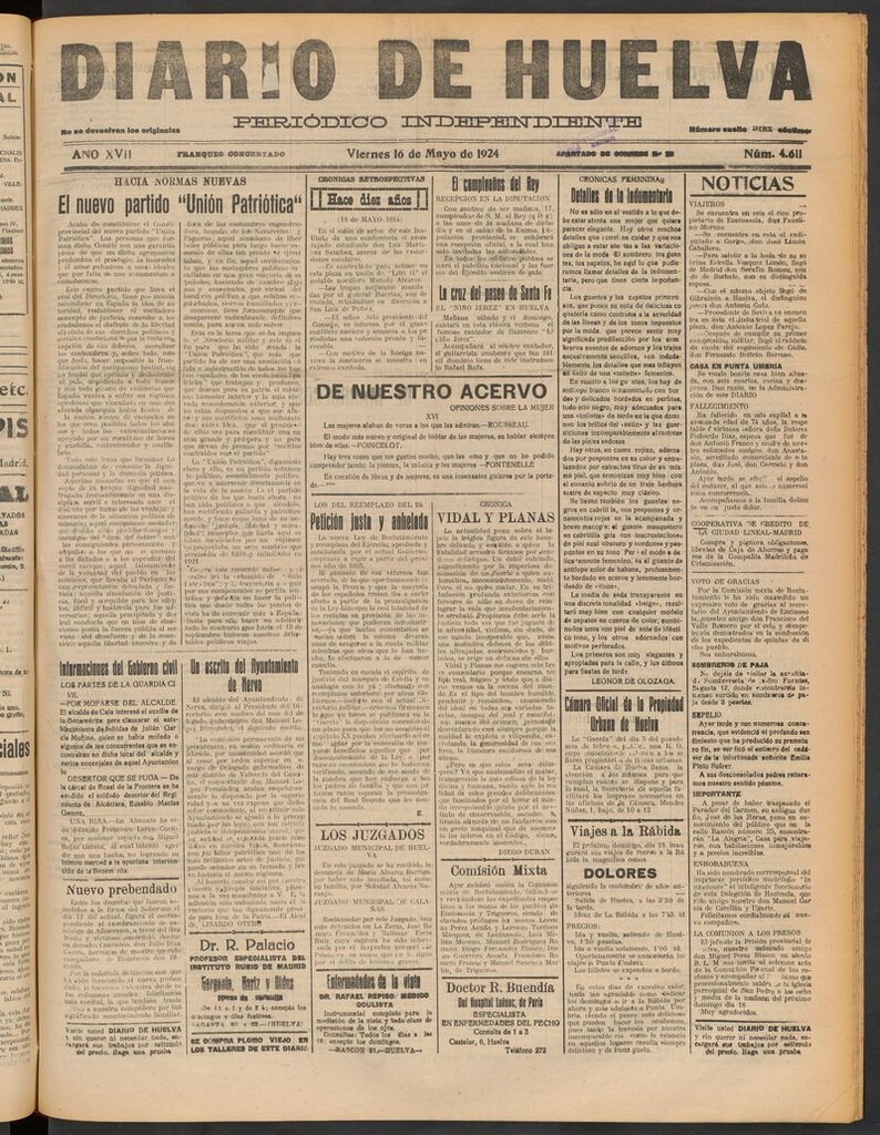 Miniatura de Diario de Huelva : periódico independiente del 16 de mayo de 1924