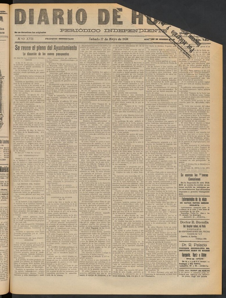 Miniatura de Diario de Huelva : periódico independiente del 17 de mayo de 1924
