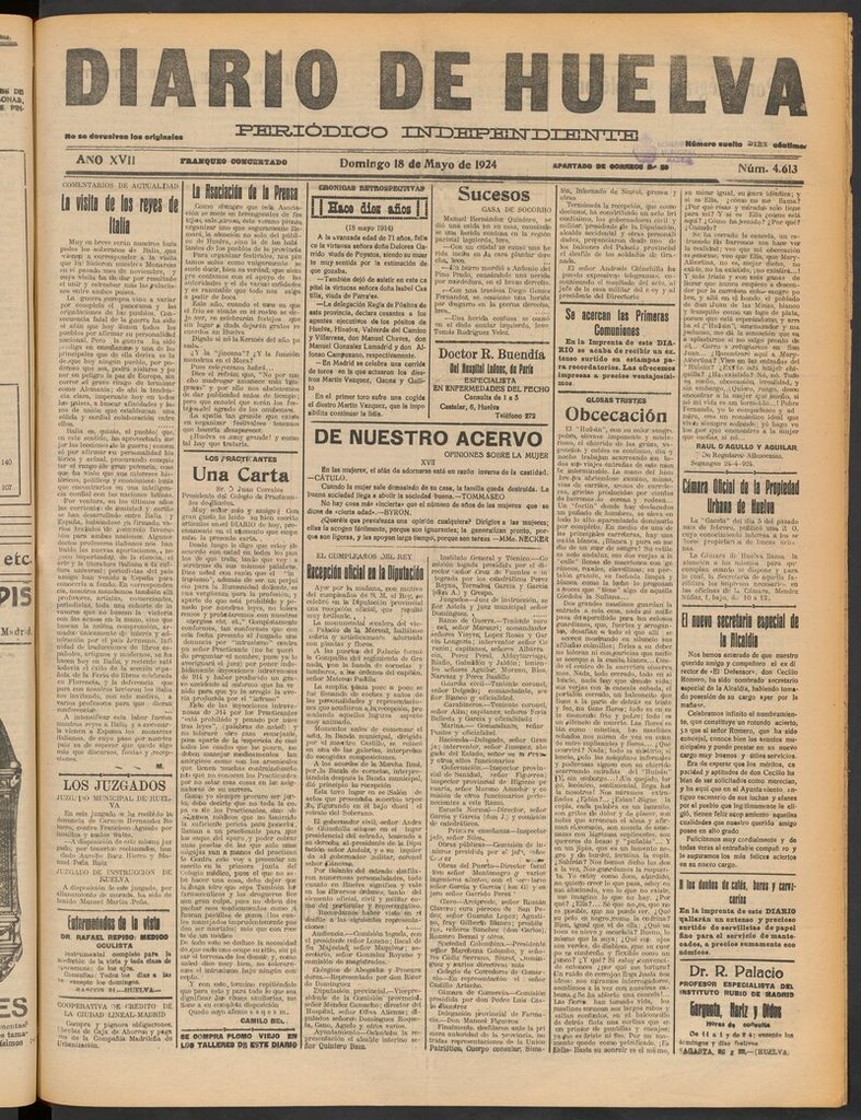 Miniatura de Diario de Huelva : periódico independiente del 18 de mayo de 1924