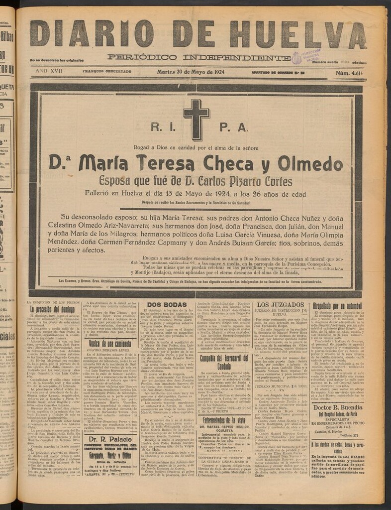 Miniatura de Diario de Huelva : periódico independiente del 20 de mayo de 1924