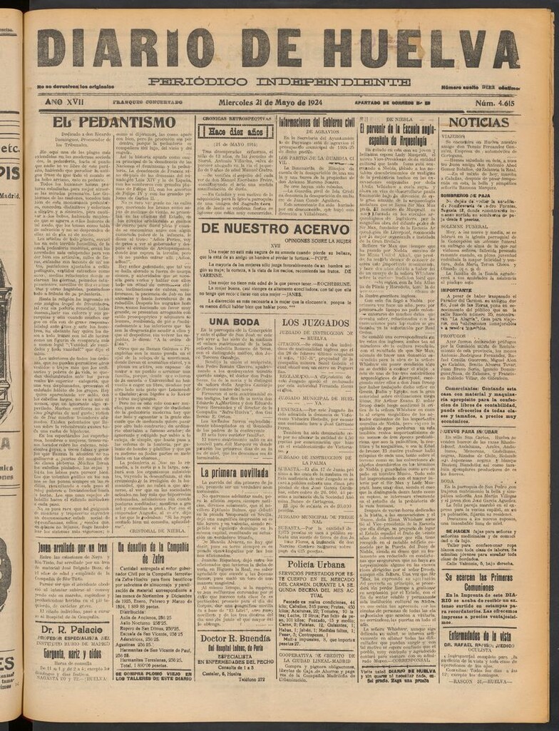 Miniatura de Diario de Huelva : periódico independiente del 21 de mayo de 1924