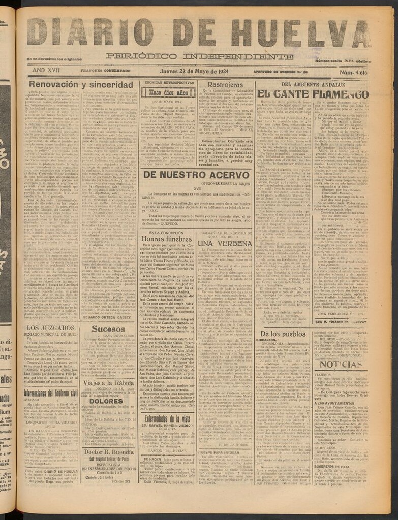 Miniatura de Diario de Huelva : periódico independiente del 22 de mayo de 1924