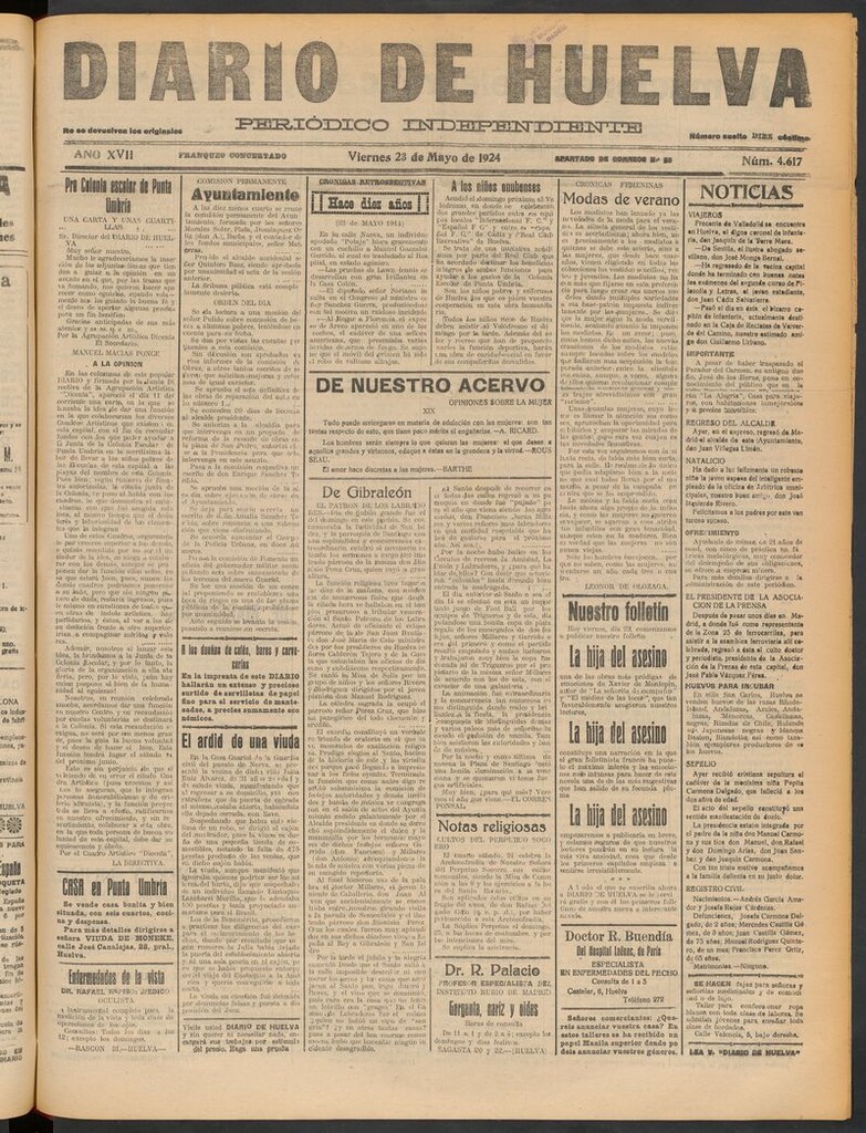 Miniatura de Diario de Huelva : periódico independiente del 23 de mayo de 1924