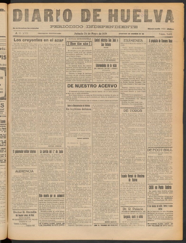 Miniatura de Diario de Huelva : periódico independiente del 24 de mayo de 1924