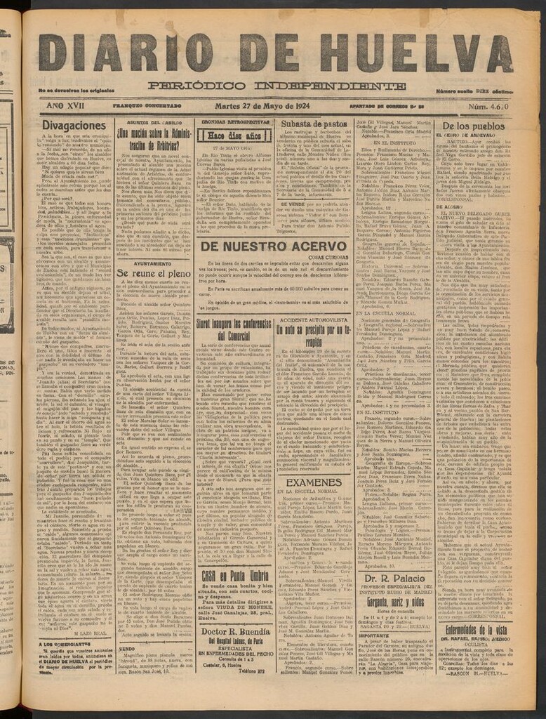 Miniatura de Diario de Huelva : periódico independiente del 27 de mayo de 1924
