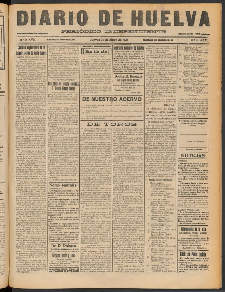 Miniatura de Diario de Huelva : periódico independiente del 29 de mayo de 1924