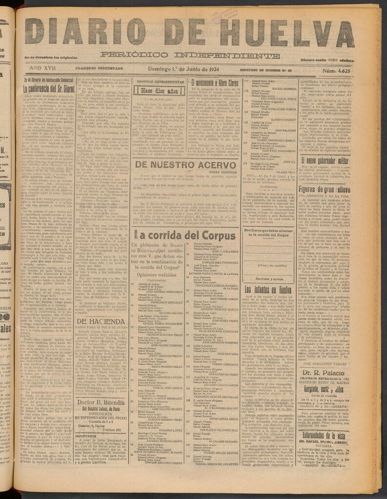 Miniatura de Diario de Huelva : periódico independiente del 1 de junio de 1924