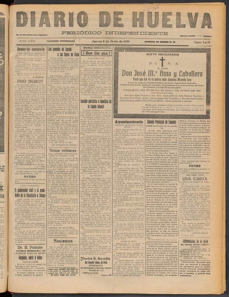 Miniatura de Diario de Huelva : periódico independiente del 5 de junio de 1924