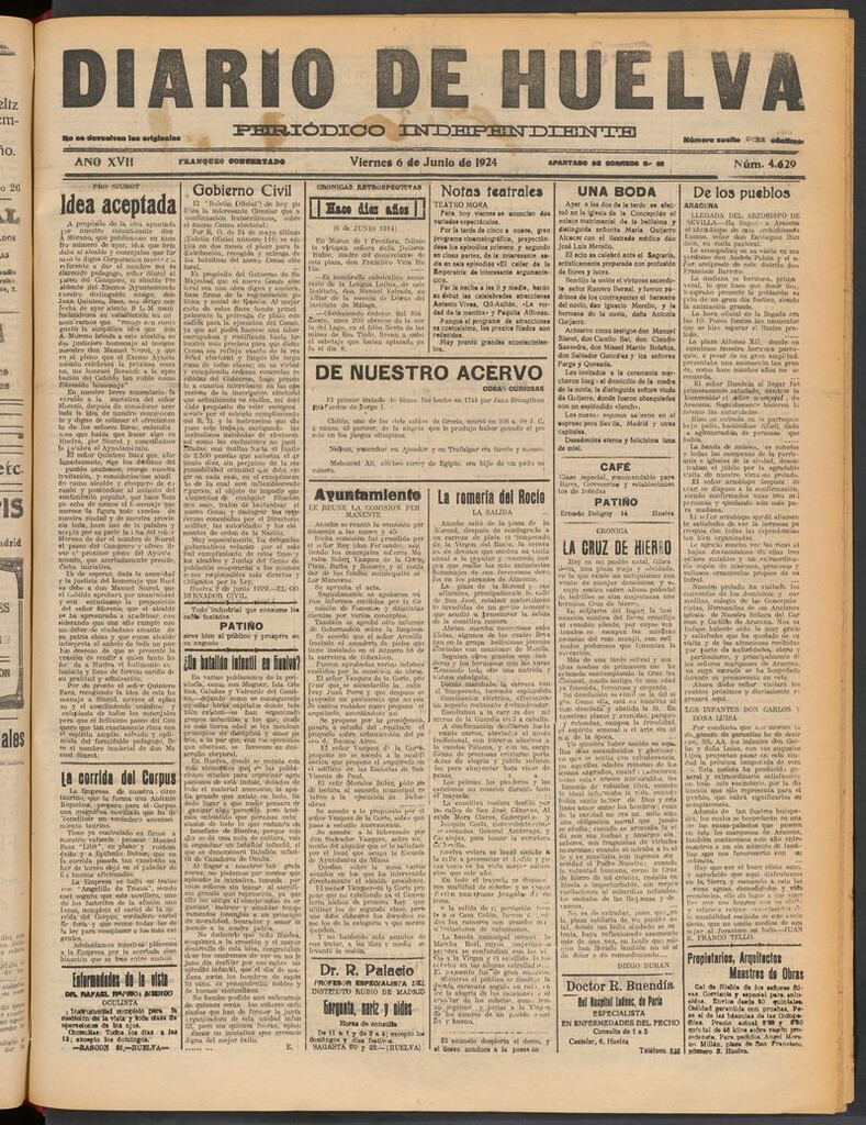 Miniatura de Diario de Huelva : periódico independiente del 6 de junio de 1924