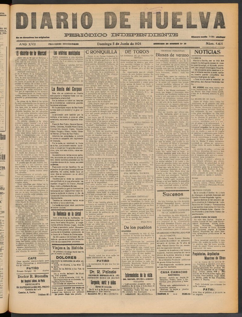 Miniatura de Diario de Huelva : periódico independiente del 8 de junio de 1924