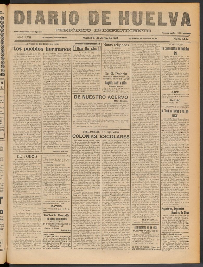 Miniatura de Diario de Huelva : periódico independiente del 10 de junio de 1924