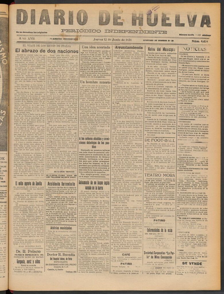Miniatura de Diario de Huelva : periódico independiente del 12 de junio de 1924