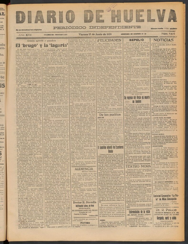 Miniatura de Diario de Huelva : periódico independiente del 13 de junio de 1924