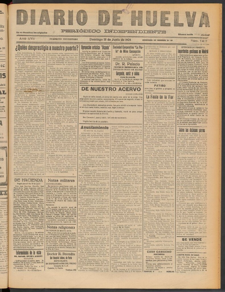 Miniatura de Diario de Huelva : periódico independiente del 15 de junio de 1924