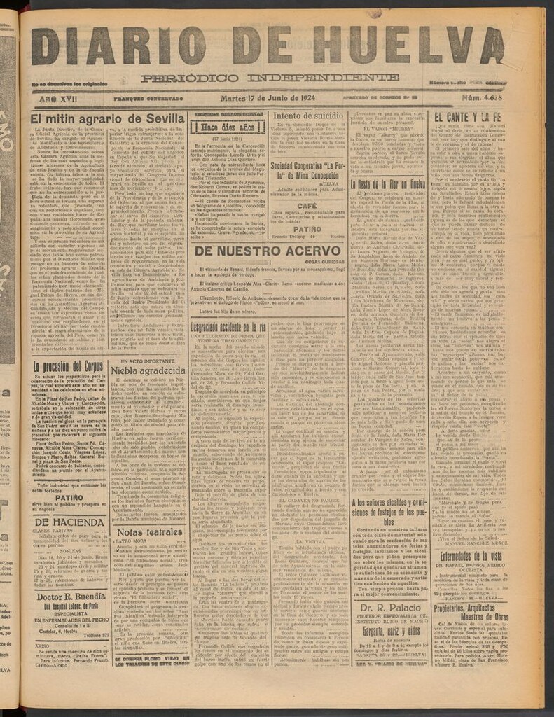 Miniatura de Diario de Huelva : periódico independiente del 17 de junio de 1924