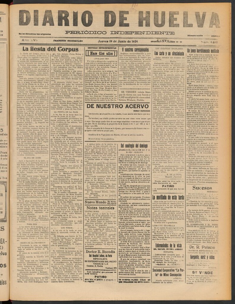 Miniatura de Diario de Huelva : periódico independiente del 19 de junio de 1924
