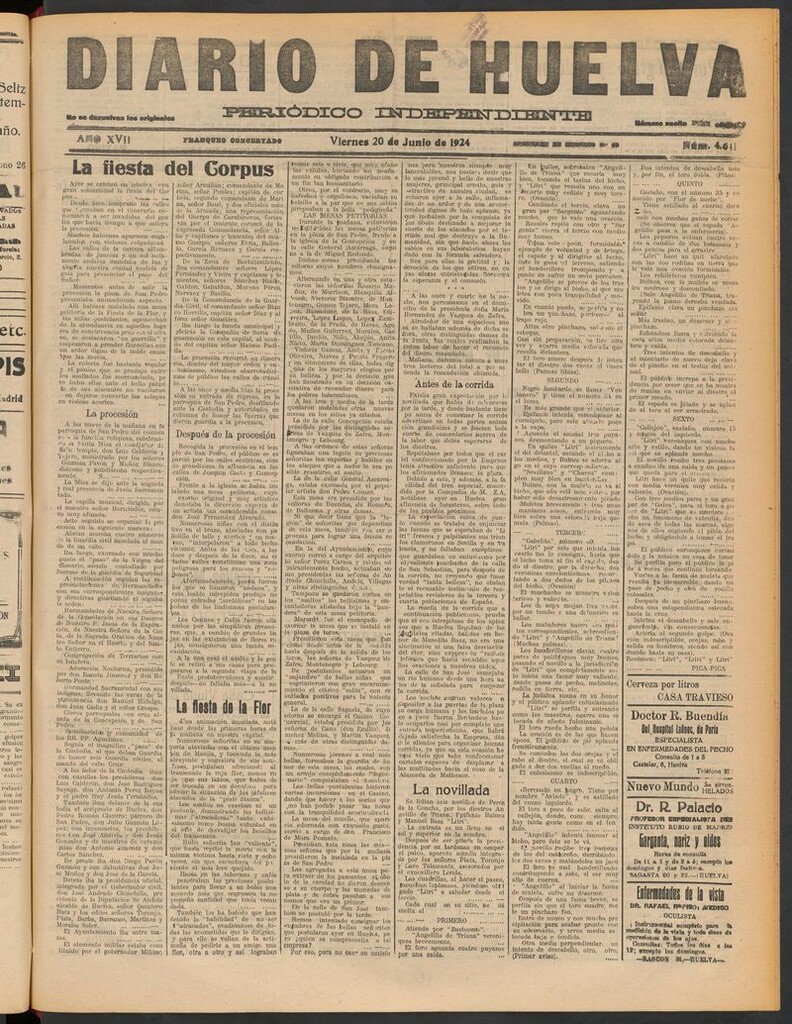 Miniatura de Diario de Huelva : periódico independiente del 20 de junio de 1924