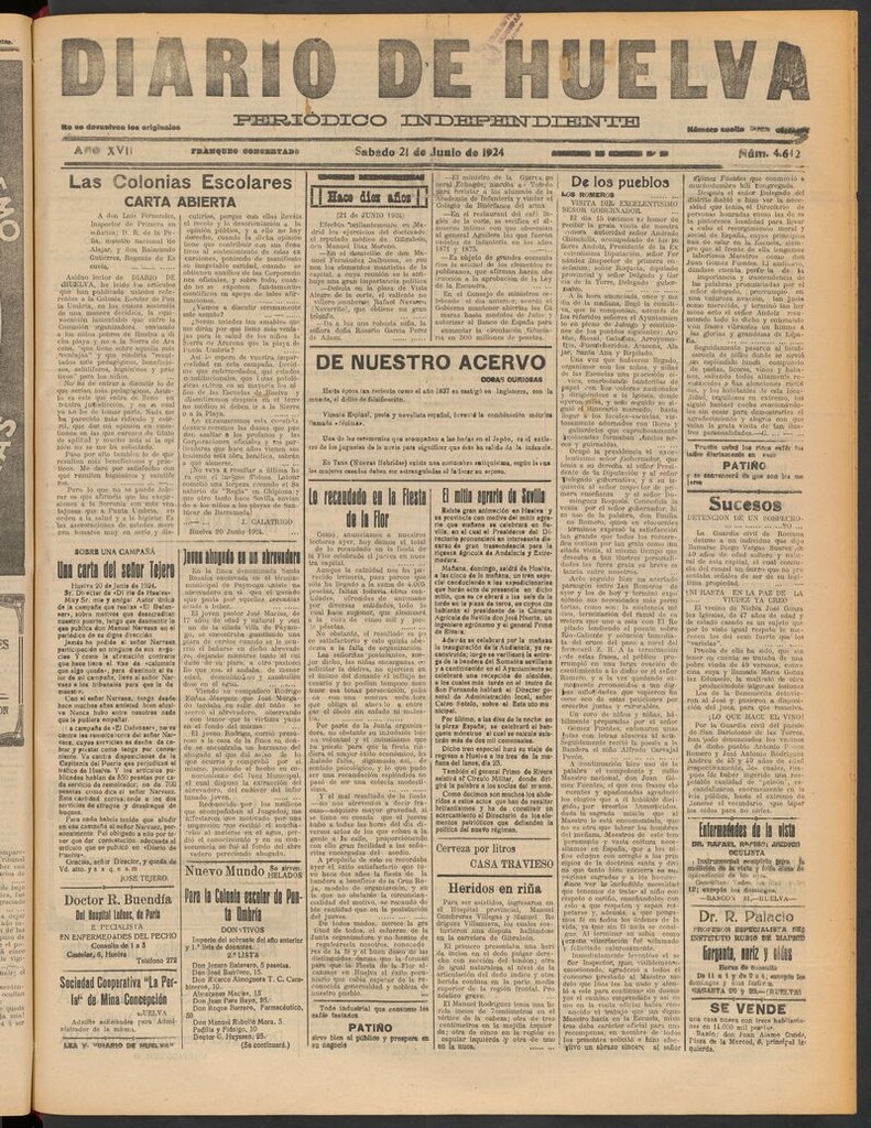 Miniatura de Diario de Huelva : periódico independiente del 21 de junio de 1924