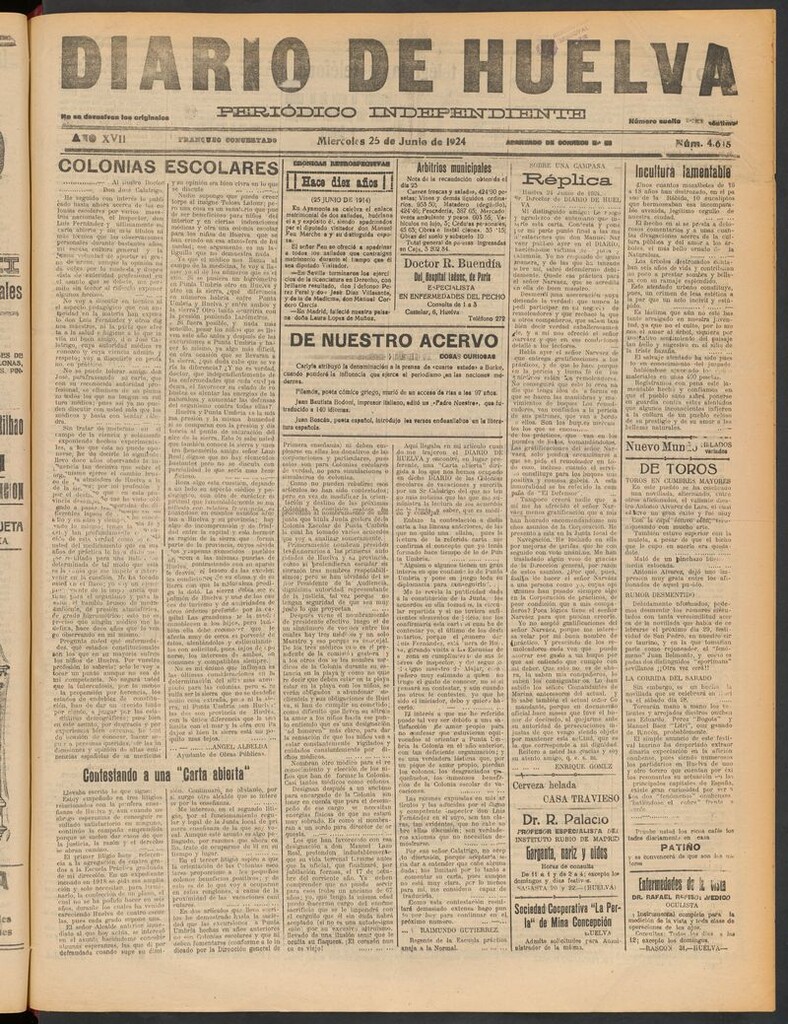 Miniatura de Diario de Huelva : periódico independiente del 25 de junio de 1924