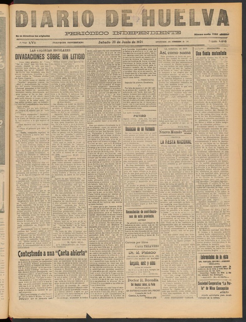 Miniatura de Diario de Huelva : periódico independiente del 28 de junio de 1924