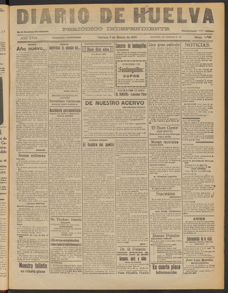 Miniatura de Diario de Huelva : periódico independiente del 2 de enero de 1925