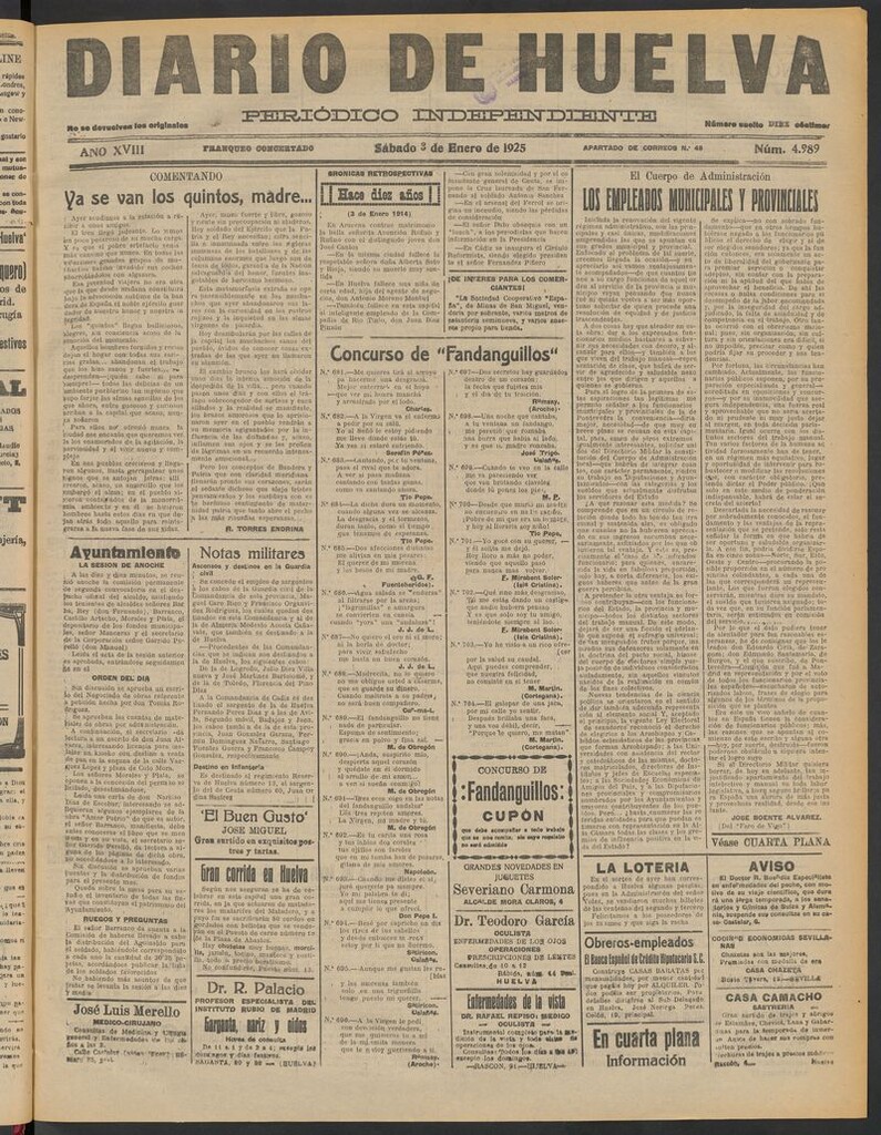 Miniatura de Diario de Huelva : periódico independiente del 3 de enero de 1925