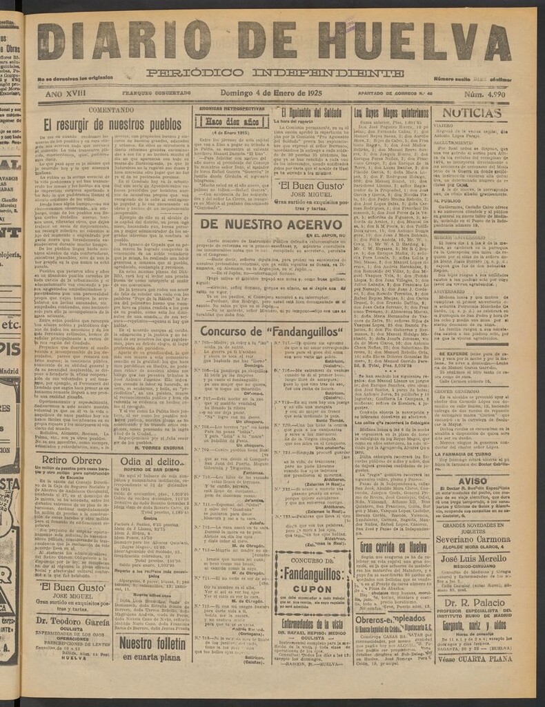 Miniatura de Diario de Huelva : periódico independiente del 4 de enero de 1925