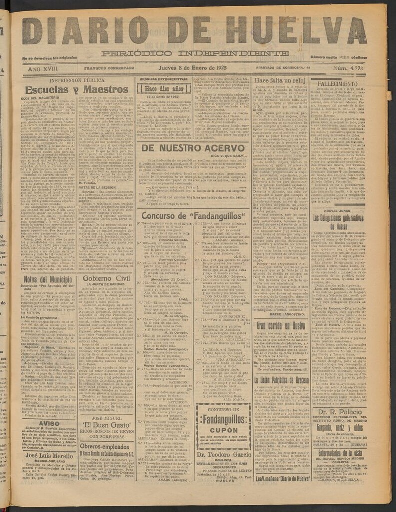 Miniatura de Diario de Huelva : periódico independiente del 8 de enero de 1925