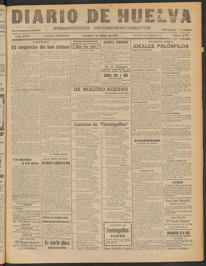 Miniatura de Diario de Huelva : periódico independiente del 9 de enero de 1925