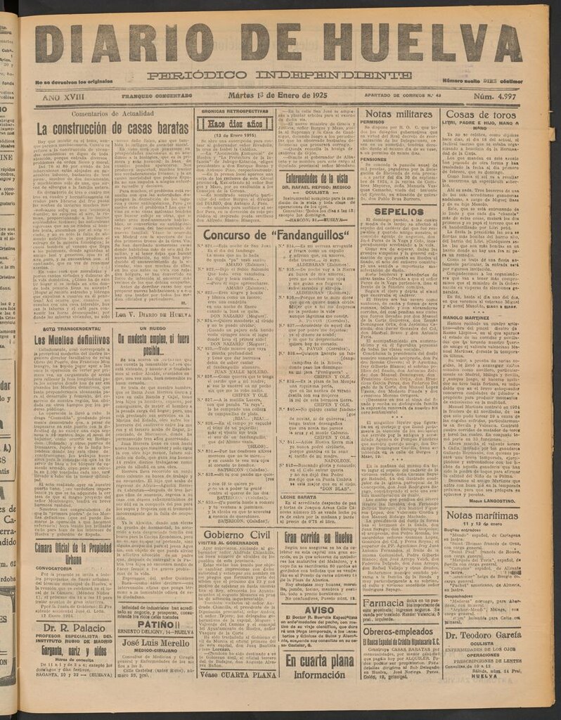 Miniatura de Diario de Huelva : periódico independiente del 13 de enero de 1925