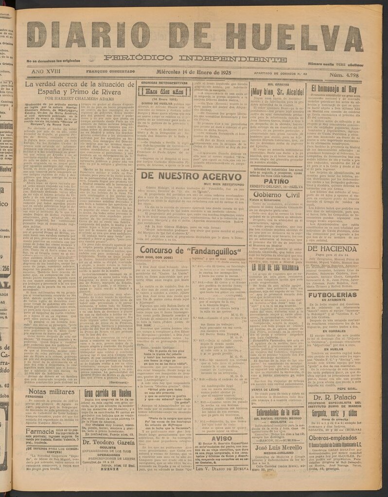 Miniatura de Diario de Huelva : periódico independiente del 14 de enero de 1925