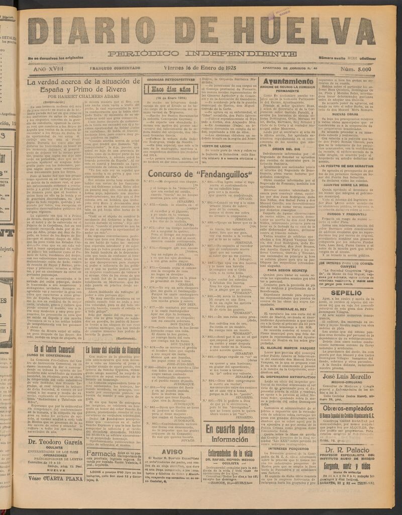 Miniatura de Diario de Huelva : periódico independiente del 16 de enero de 1925