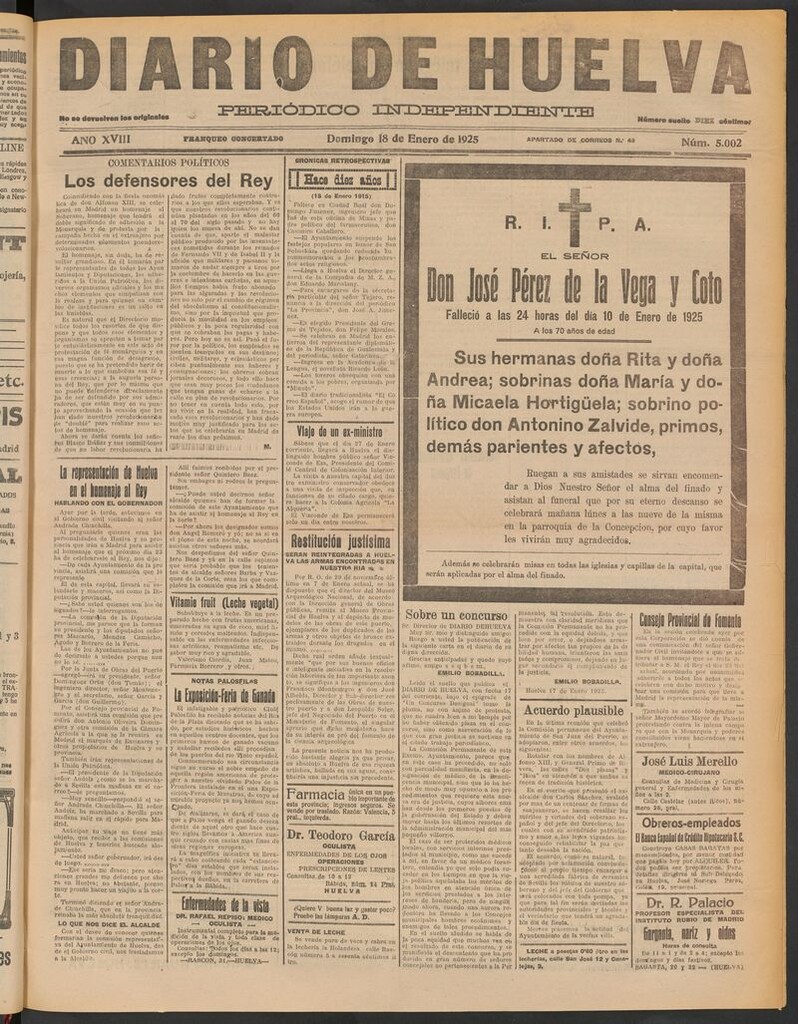 Miniatura de Diario de Huelva : periódico independiente del 18 de enero de 1925