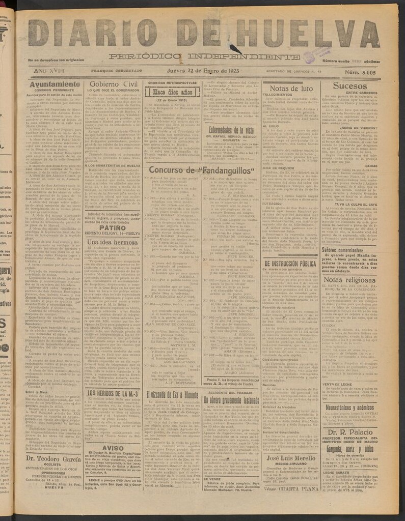 Miniatura de Diario de Huelva : periódico independiente del 22 de enero de 1925
