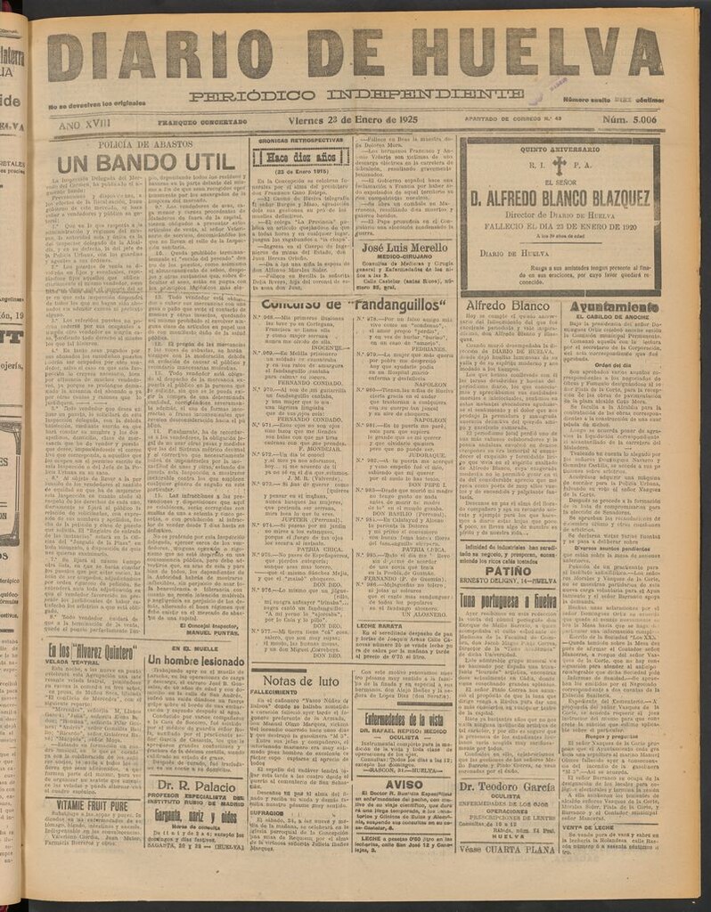 Miniatura de Diario de Huelva : periódico independiente del 23 de enero de 1925