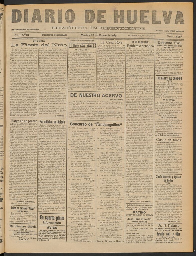 Miniatura de Diario de Huelva : periódico independiente del 27 de enero de 1925