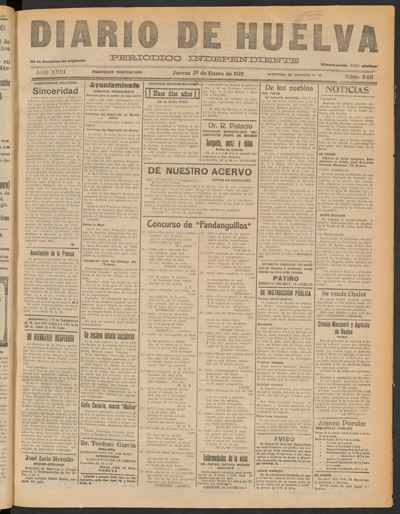 Miniatura de Diario de Huelva : periódico independiente del 29 de enero de 1925