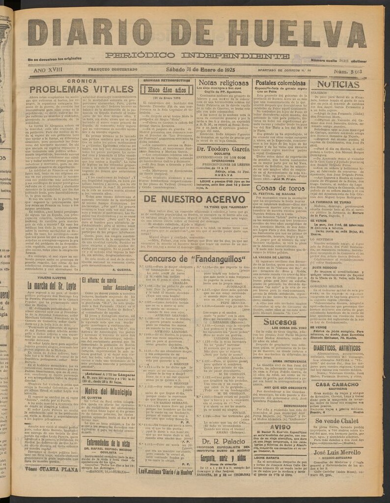 Miniatura de Diario de Huelva : periódico independiente del 31 de enero de 1925