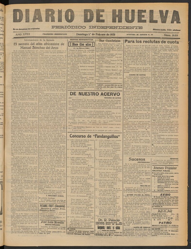 Miniatura de Diario de Huelva : periódico independiente del 1 de febrero de 1925