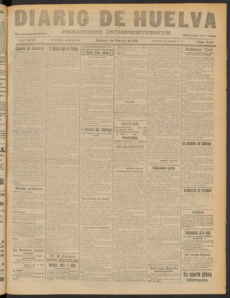 Miniatura de Diario de Huelva : periódico independiente del 3 de febrero de 1925