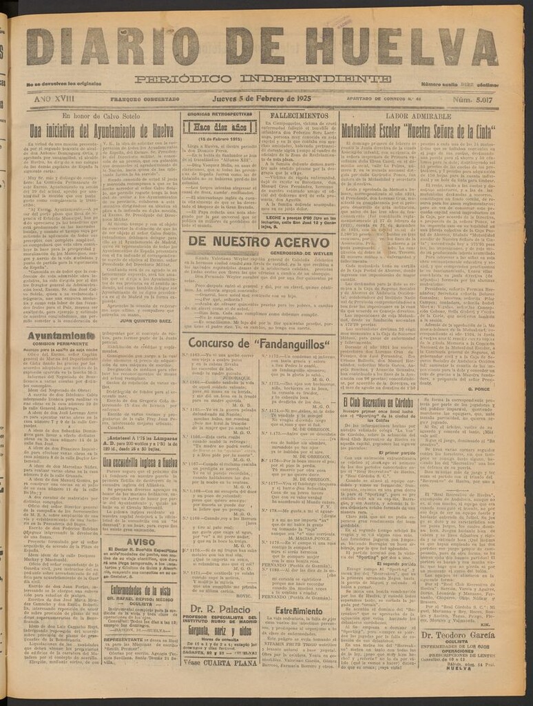 Miniatura de Diario de Huelva : periódico independiente del 5 de febrero de 1925