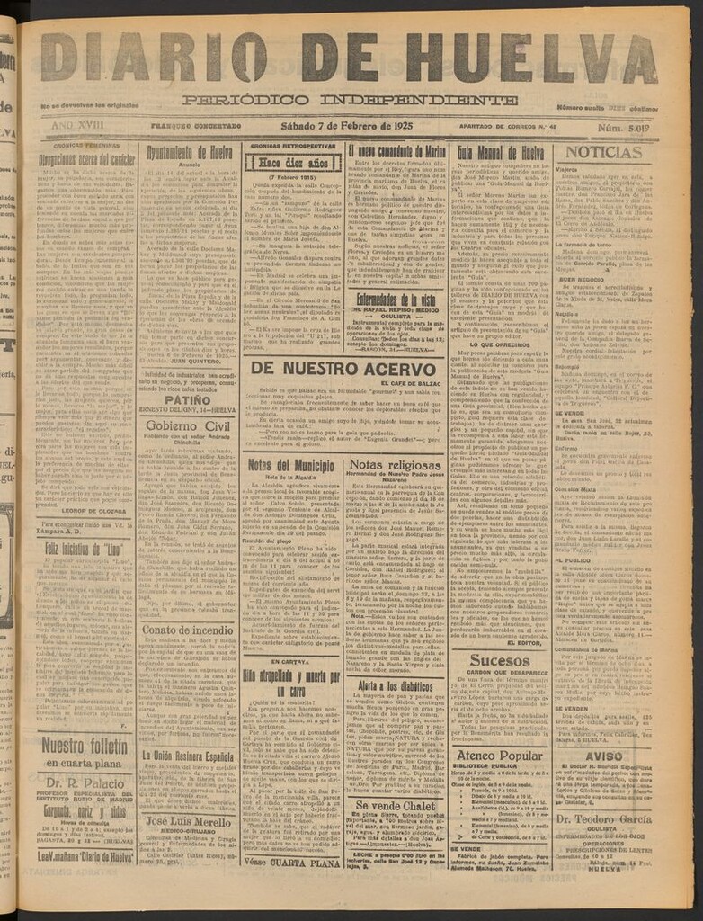 Miniatura de Diario de Huelva : periódico independiente del 7 de febrero de 1925