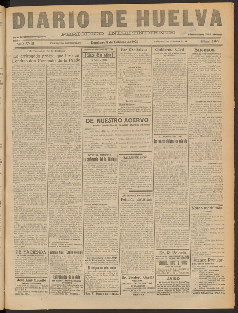 Miniatura de Diario de Huelva : periódico independiente del 8 de febrero de 1925
