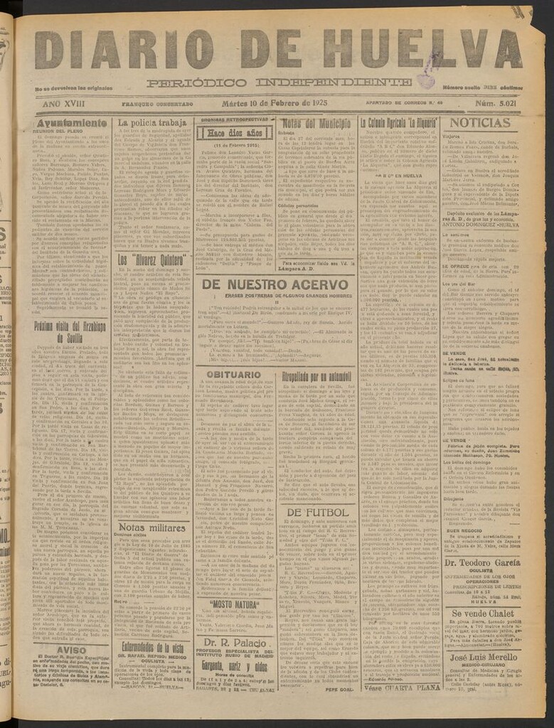 Miniatura de Diario de Huelva : periódico independiente del 10 de febrero de 1925