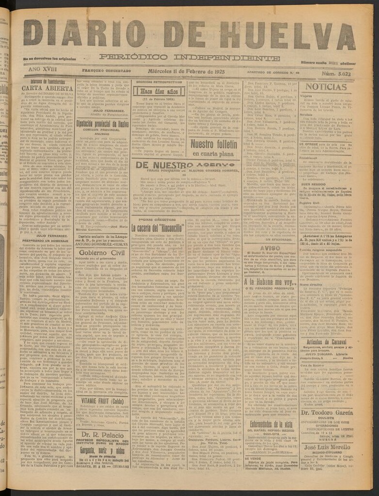 Miniatura de Diario de Huelva : periódico independiente del 11 de febrero de 1925