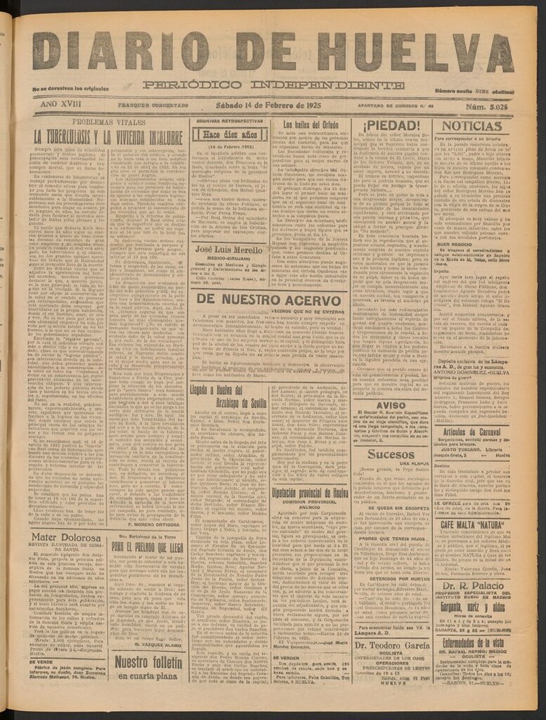 Miniatura de Diario de Huelva : periódico independiente del 14 de febrero de 1925