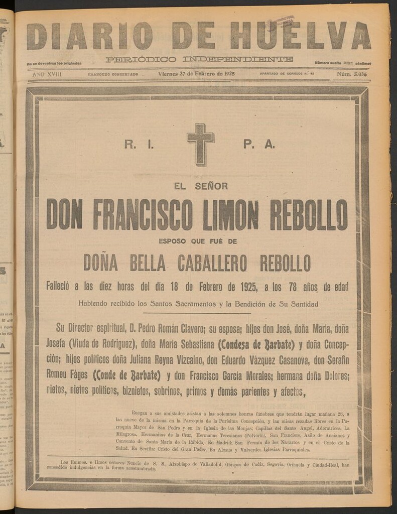 Miniatura de Diario de Huelva : periódico independiente del 27 de febrero de 1925