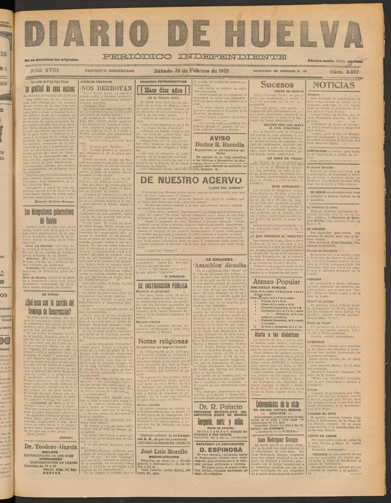 Miniatura de Diario de Huelva : periódico independiente del 28 de febrero de 1925